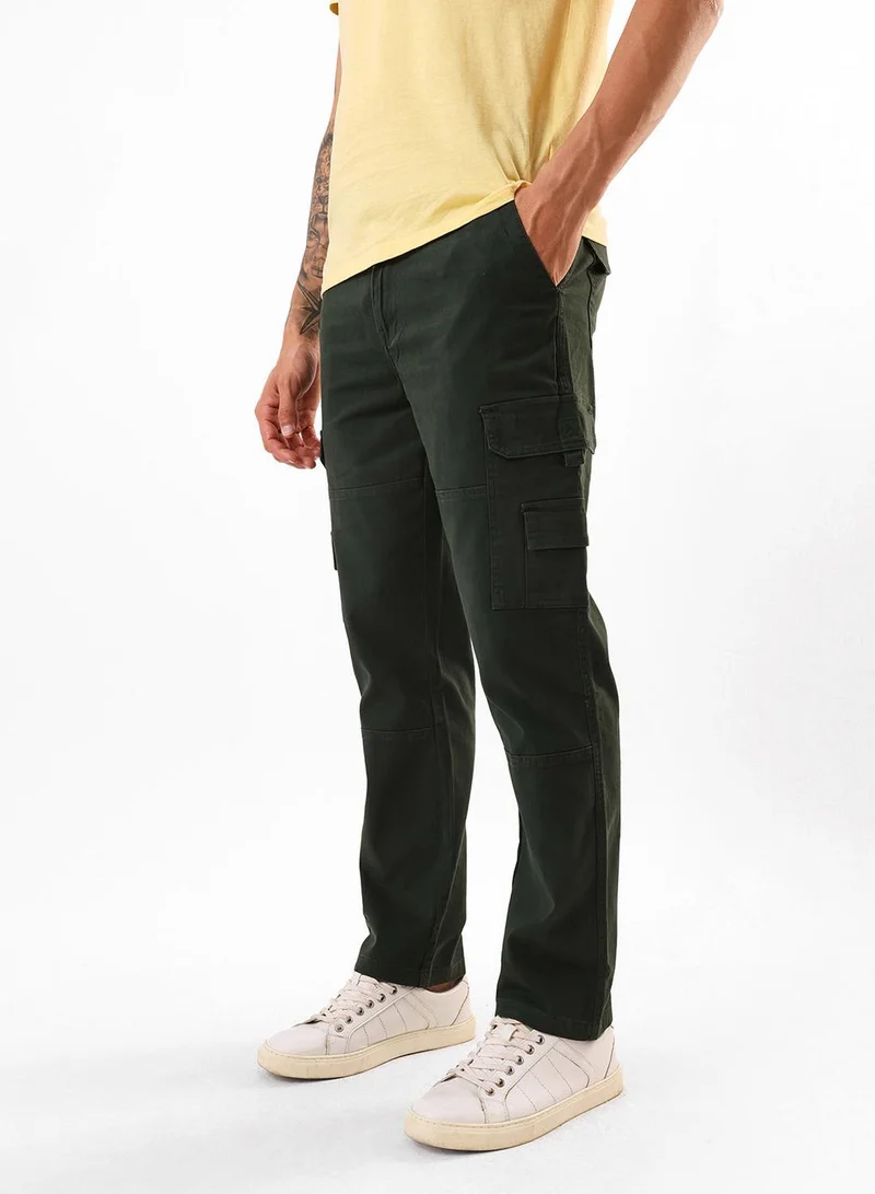 Dennis Lingo  Men's Olive Green Cotton Blend Full Relaxed Cargo Trouser for Men | Best Price UAE