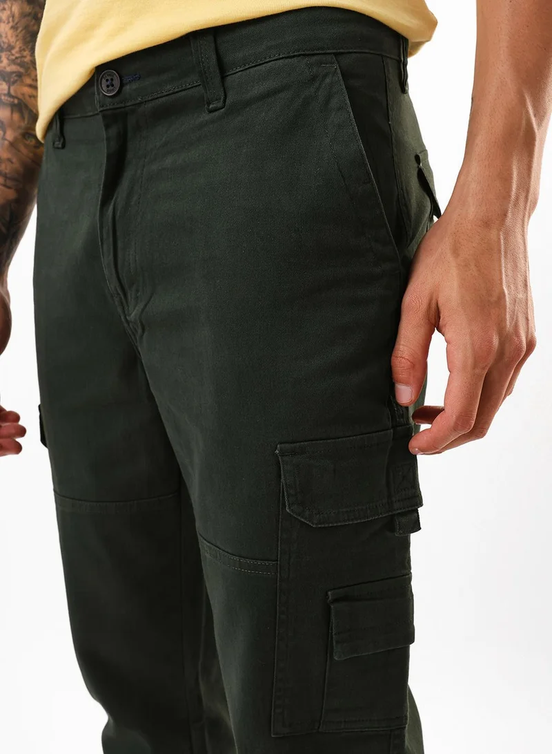 Dennis Lingo  Men's Olive Green Cotton Blend Full Relaxed Cargo Trouser for Men | Best Price UAE