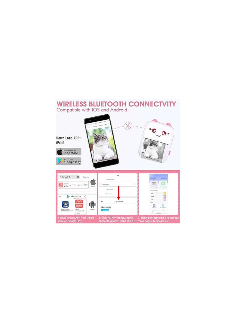 Zorbes ZORBES® Mini Printer, Small Pocket Printer Black and White Printing Bluetooth Thermal Printer Compatible with iOS, Android, Portable Printer with 6 Rolls Printing Paper for Notes, Memos, DIY  - Image 2