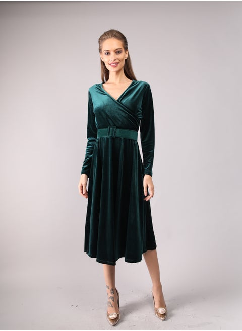 Surplice velvet midi dress