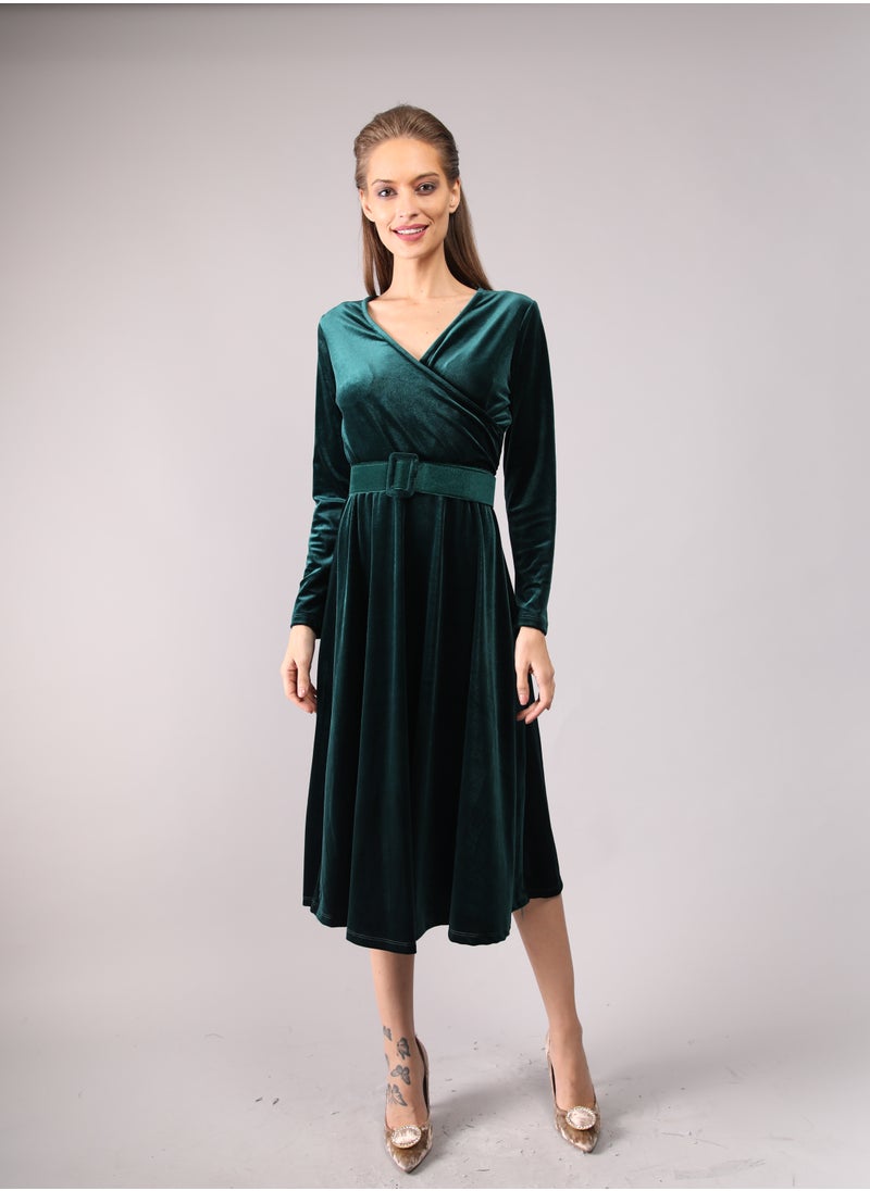 KYVELi - Surplice velvet midi dress - Image 1