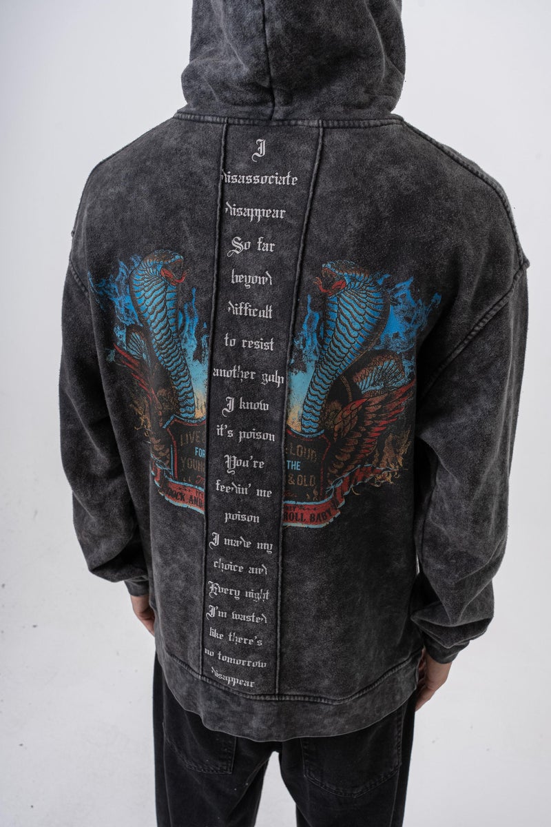 ريسباير هودي رجالي واسع (Oversize) بغطاء رأس مغسول ومطبوع بأفعى (Snake) لون أسود - Image 4