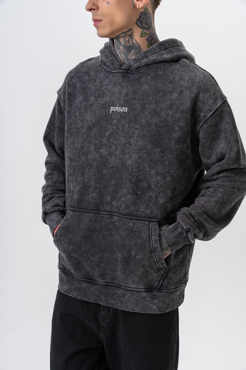 ريسباير هودي رجالي واسع (Oversize) بغطاء رأس مغسول ومطبوع بأفعى (Snake) لون أسود - Image 5