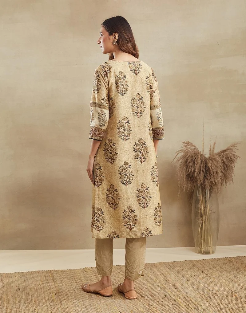 Fabindia  Beige Cotton Silk Long Kurta for Women | Best Price UAE