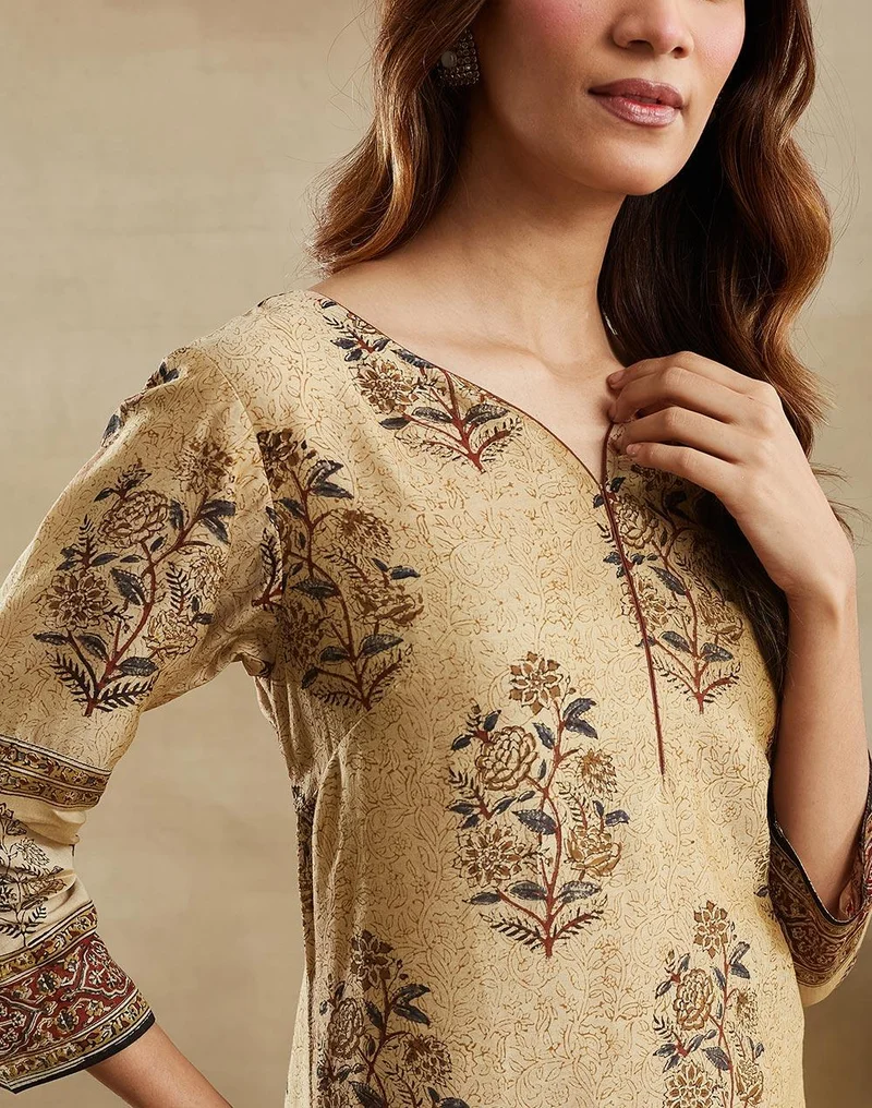 Fabindia  Beige Cotton Silk Long Kurta for Women | Best Price UAE