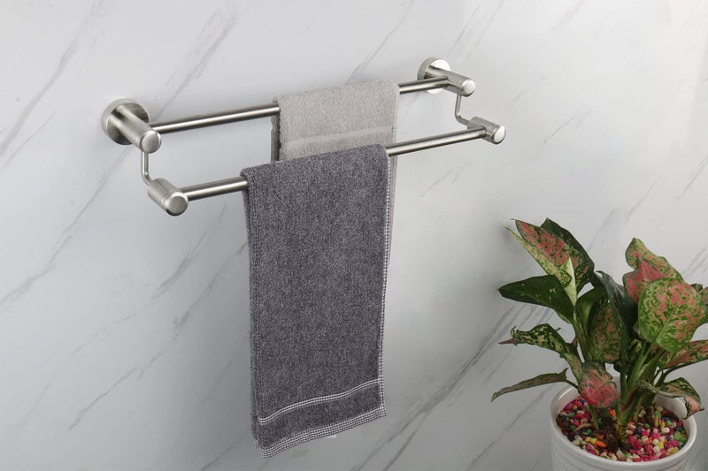 Tocten Double Bath Payel Bar - SUS304 SUS304 FASEL STELL STALL RACK للاطلاع على حمامات الحمام قضيبًا مزدوجًا على جدار المناشف الجدار (Nickel 16 in) - Image 2