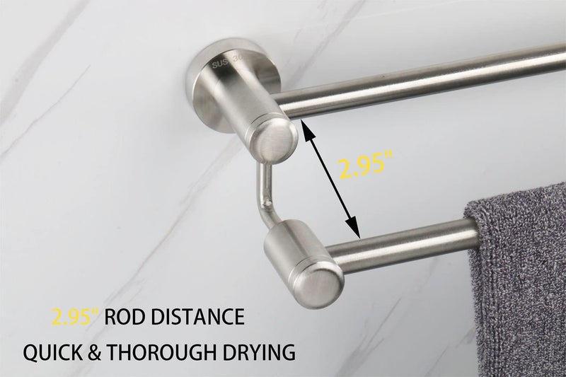 Tocten Double Bath Payel Bar - SUS304 SUS304 FASEL STELL STALL RACK للاطلاع على حمامات الحمام قضيبًا مزدوجًا على جدار المناشف الجدار (Nickel 16 in) - Image 3