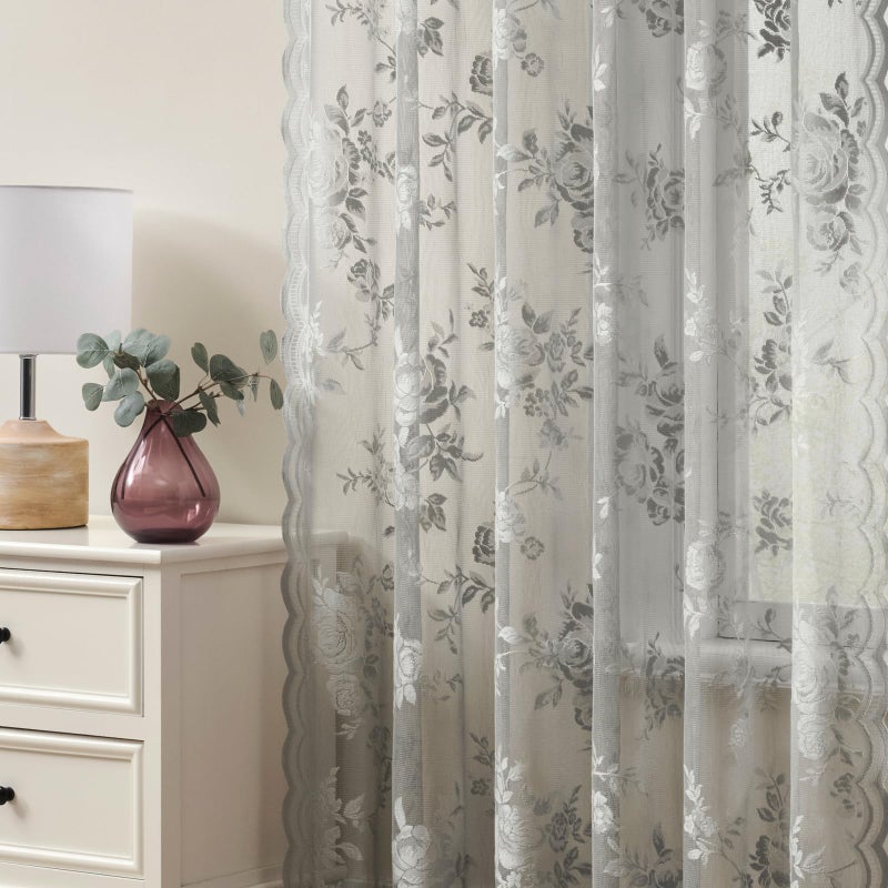 SEEKRIGHT Gray Lace Curtains 84 Inches Long 2 Panels Victorian Grey Floral Sheer Curtains for Living Room Bedroom Botanical Embroidery Decor Rod Pocket Light Filtering Window Curtain for Dining Room, 52x84 - Image 4