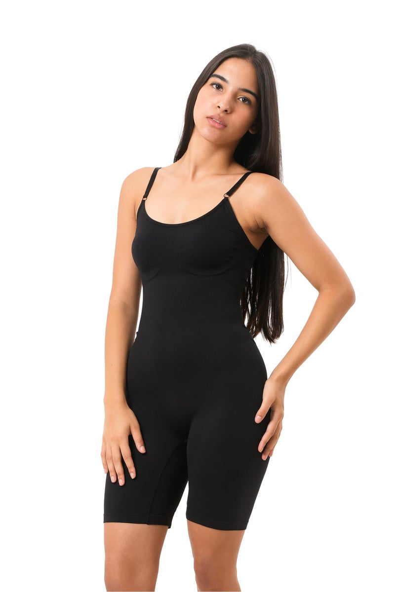 SHAPEMOUR Mid Thigh Bodysuit Bodyshaper, Sculpting Design Shapewear for Women, Body Shaper with Silicone Grip, No Steel Bones for All Day Comfort, Smooth and Seamless Fit (Black, S) - Image 1