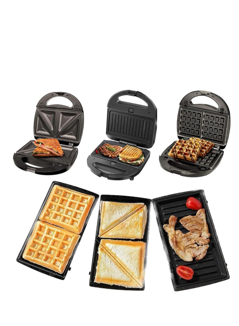 Haley صانعة الساندويتشات Wtrtr، صانعة وجبات خفيفة متعددة 3 في 1، ساندويتشات قابلة للفصل، شواية، أطباق صنع الوافل مع طلاء الباكليت، ضمان لمدة عام واحد - Image 1