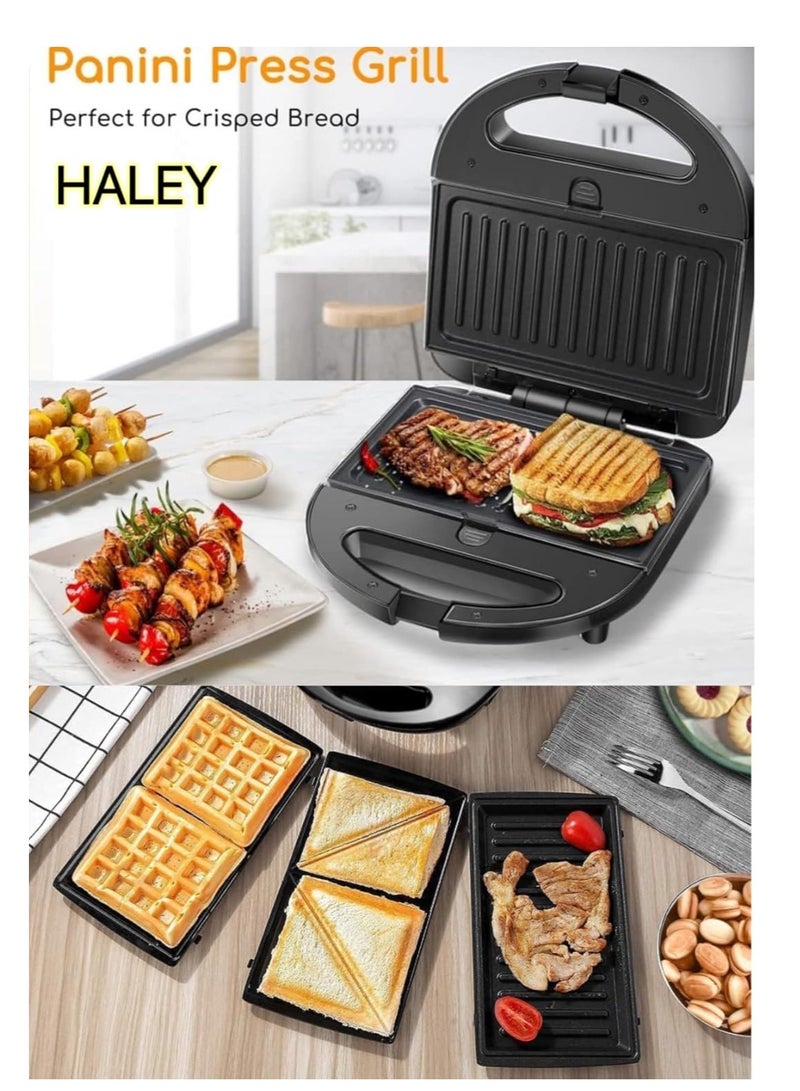 Haley صانعة الساندويتشات Wtrtr، صانعة وجبات خفيفة متعددة 3 في 1، ساندويتشات قابلة للفصل، شواية، أطباق صنع الوافل مع طلاء الباكليت، ضمان لمدة عام واحد - Image 2