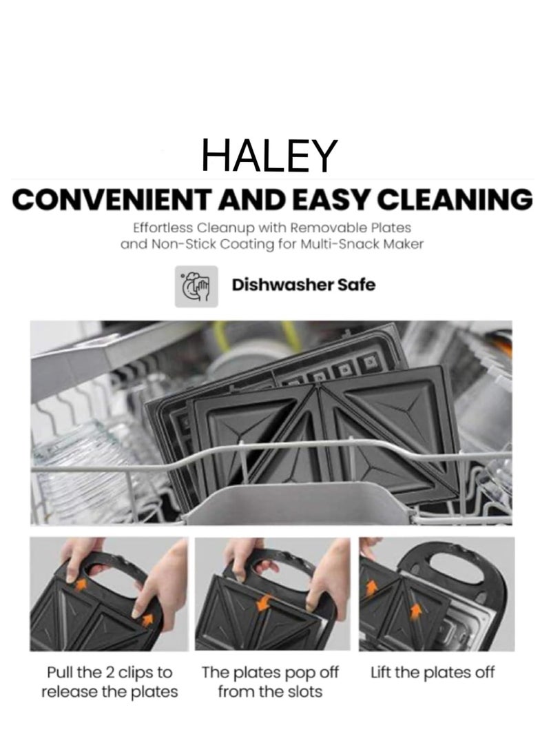 Haley صانعة الساندويتشات Wtrtr، صانعة وجبات خفيفة متعددة 3 في 1، ساندويتشات قابلة للفصل، شواية، أطباق صنع الوافل مع طلاء الباكليت، ضمان لمدة عام واحد - Image 4