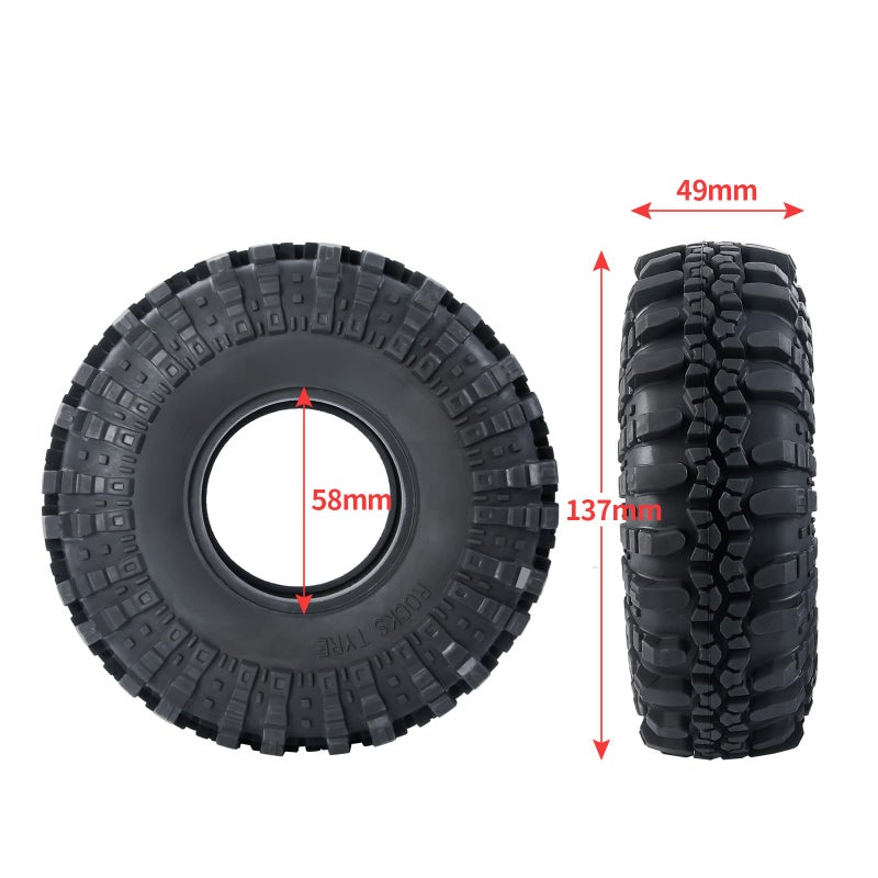 RCLIONS 4pcs 2.2inch RC Rubber Wheel Tyre 137mm/5.3inch with Foam Insert for 1/10 RC Crawler Car Axial Wraith - Image 2