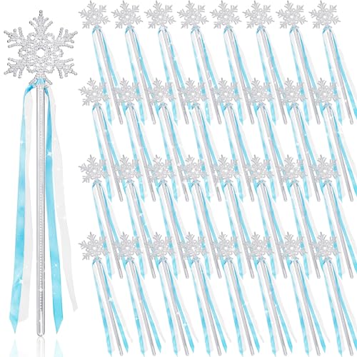 PullCrease 48 Pcs Snowflake Wand Sparkling Snowflake Fairy Wands for Winter Kids Girls Boys Princess Theme Birthday Party Favors Play Supplies Decorations Blue - Image 1