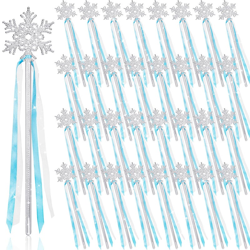 PullCrease 48 Pcs Snowflake Wand Sparkling Snowflake Fairy Wands for Winter Kids Girls Boys Princess Theme Birthday Party Favors Play Supplies Decorations Blue - Image 3