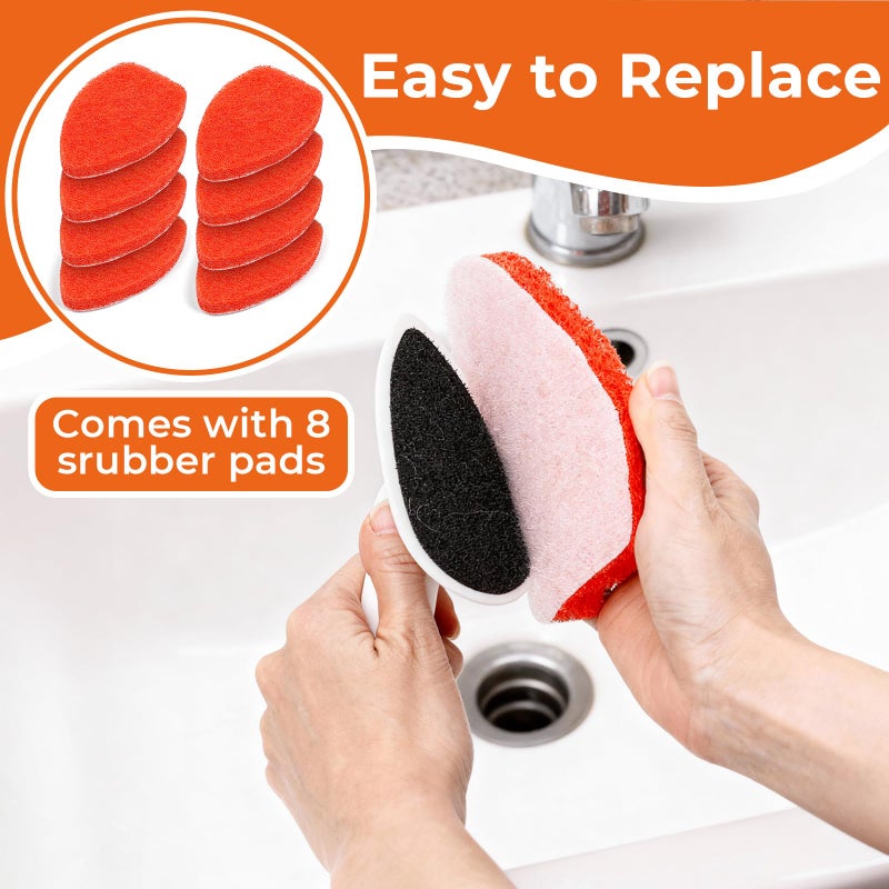 MAVRIZ Bathtub Scrubber with Long Handle - Shower Scrub Brush with 8 Replacement Scouring Pads, Bathroom Cleaning Brush for Tub, Tile, Floor - Image 3