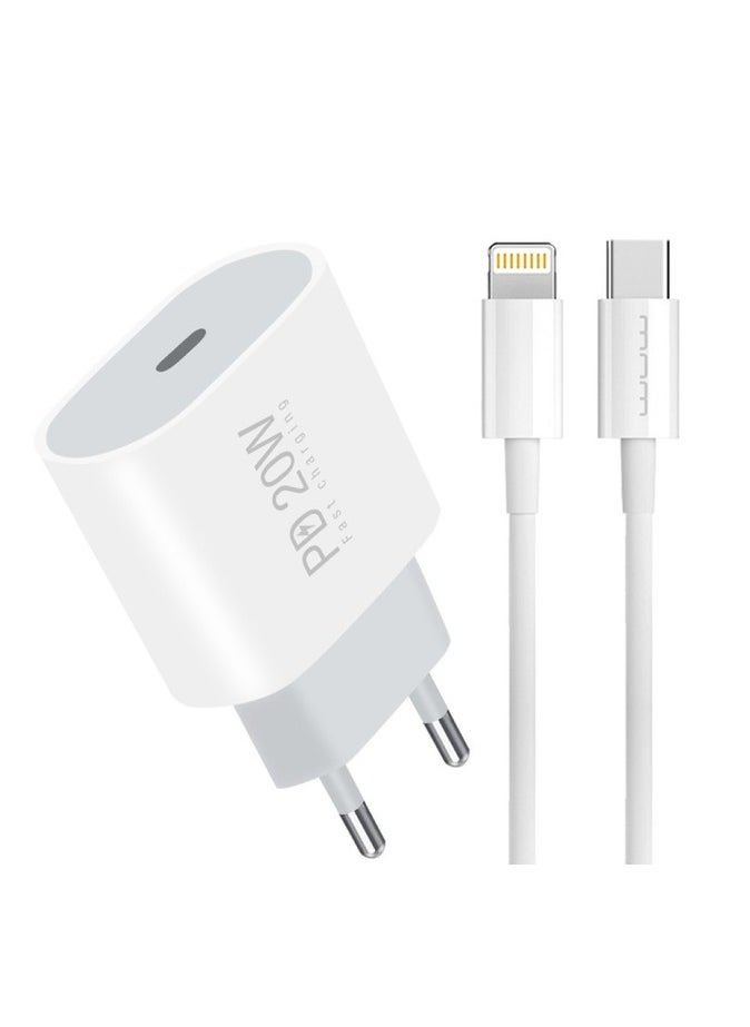 WUW - Fast Charge Adapter Charger 20W With USB-C - Lightning Cable For Apple iPhone Devices - Image 1