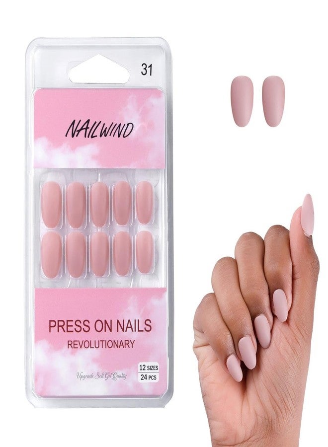 NAILWIND 24pcs Press on Nails | Matte Natural French Short False Nails | Acrylic Full Cover Nails | Natural Fake Nails Delicate & Comfortable for Women and Girls (V-31) - Image 2