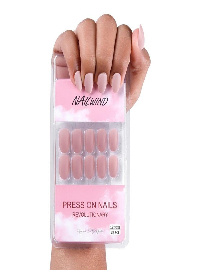 NAILWIND 24pcs Press on Nails | Matte Natural French Short False Nails | Acrylic Full Cover Nails | Natural Fake Nails Delicate & Comfortable for Women and Girls (V-31) - Image 1