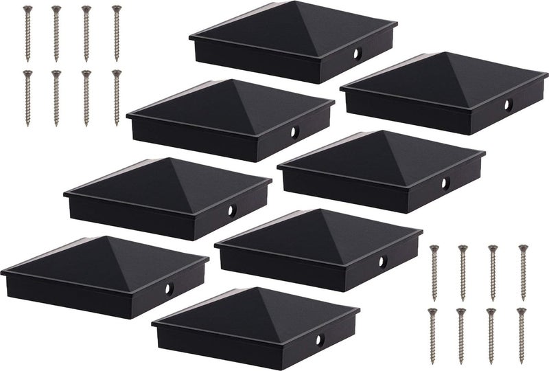 GreenLighting 4x4 Aluminum Pyramid Post Cap Cover Black 8 Pack Fits 4x4 Nominal Wood True 35 x 35 Powder Coated Matte Outdoor Post Caps Cover Fence Wood Post Decking Waterproof