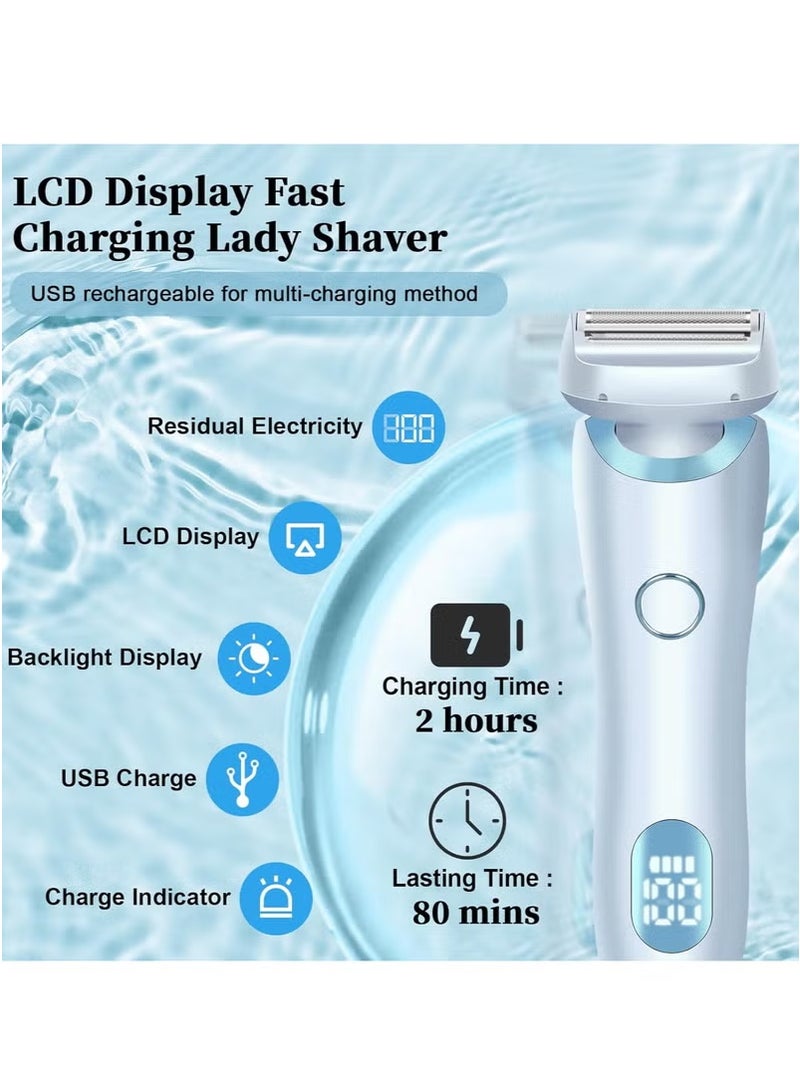 الحلاقة الكهربائية للنساء 2 في 1 الحلاقة الكهربائية للنساء ساقين تحت ذراعين الوجه الشعر العاصبي,رطب جاف استخدام القابل لإعادة الشحن إزالة الشعر المقطع مع رأس قابل للفصل,بلا ألم IPX7 أزرق مقاوم للماء - Image 4