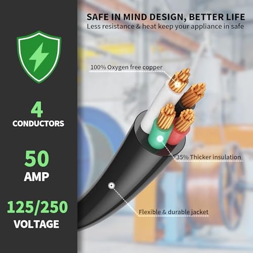 POWGRN NEMA 14-50P to NEMA 14-50R 50 Amp RV/EV Extension Cord 10 FT Outdoor with Grip Handle, Flexible Heavy Duty RV Power Cord Waterproof, 50A 125/250V 6250/12500W STW, Black-Yellow, ETL Listed - Image 5