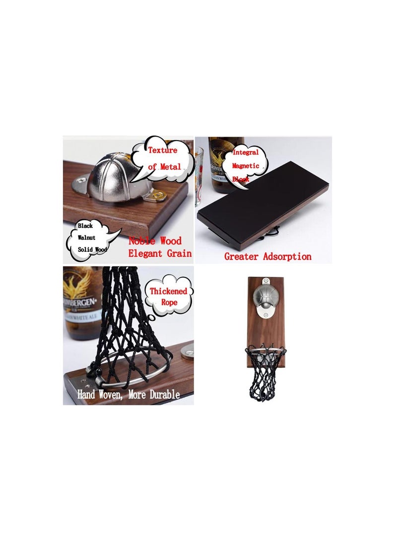 1-Piece Creative Cartoon Multifunction Bottle Opener,Embedded Solid Wood Fridge Magnet Bottle Opener Kitchen Tools with 5 Pieces Magnetic Vivid Cartoon Characters and 2 Pieces Magnetic Basketballs - Image 1
