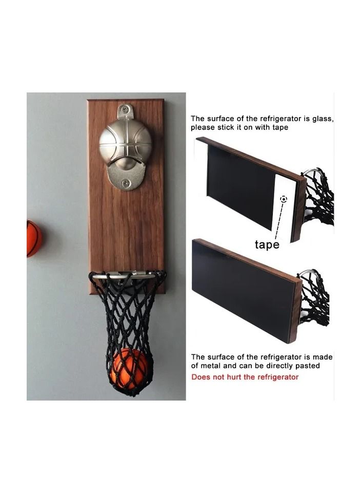 1-Piece Creative Cartoon Multifunction Bottle Opener,Embedded Solid Wood Fridge Magnet Bottle Opener Kitchen Tools with 5 Pieces Magnetic Vivid Cartoon Characters and 2 Pieces Magnetic Basketballs - Image 5