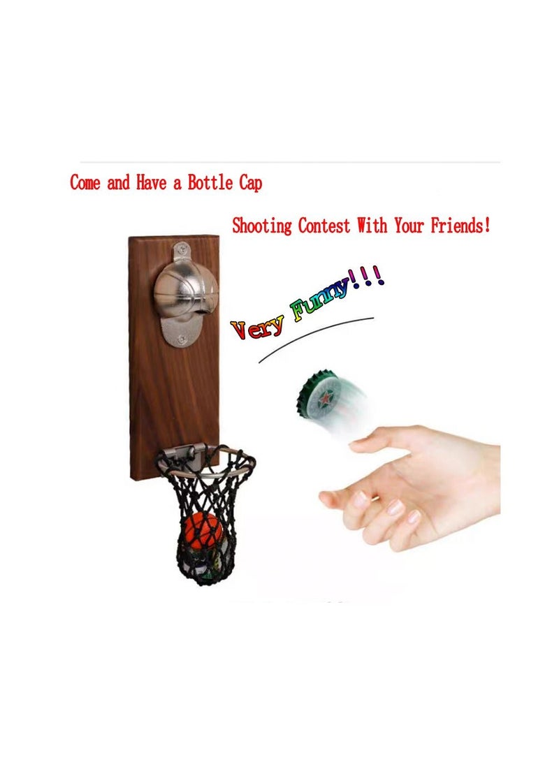 1-Piece Creative Cartoon Multifunction Bottle Opener,Embedded Solid Wood Fridge Magnet Bottle Opener Kitchen Tools with 5 Pieces Magnetic Vivid Cartoon Characters and 2 Pieces Magnetic Basketballs - Image 4