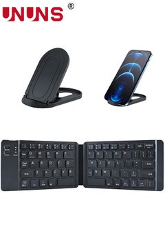 UNUNS Foldable Bluetooth Keyboard,Portable Wireless Keyboard With Stand Holder,Ultra-Slim Pocket Size Rechargeable Keyboard,Compatible with IOS/Android/Windows,Smartphone/Tablet/Laptop,Black  - Image 1