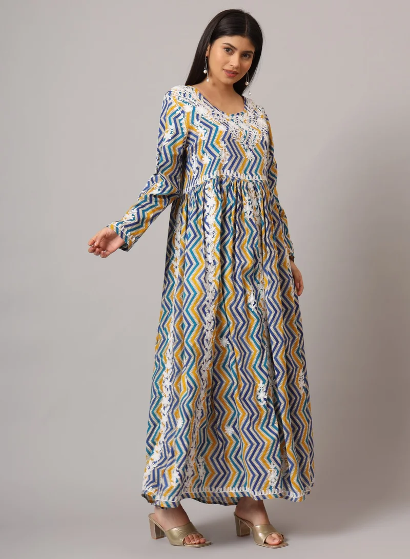 Alaya Hand Embroidered Lucknowi Chikankari  Printed Mulmul Cotton Jalabiya-AL3936