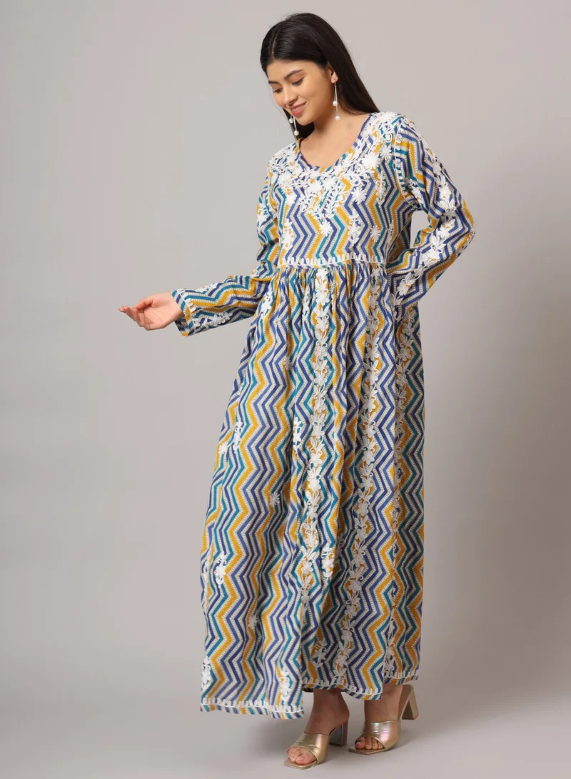Alaya Hand Embroidered Lucknowi Chikankari  Printed Mulmul Cotton Jalabiya-AL3936