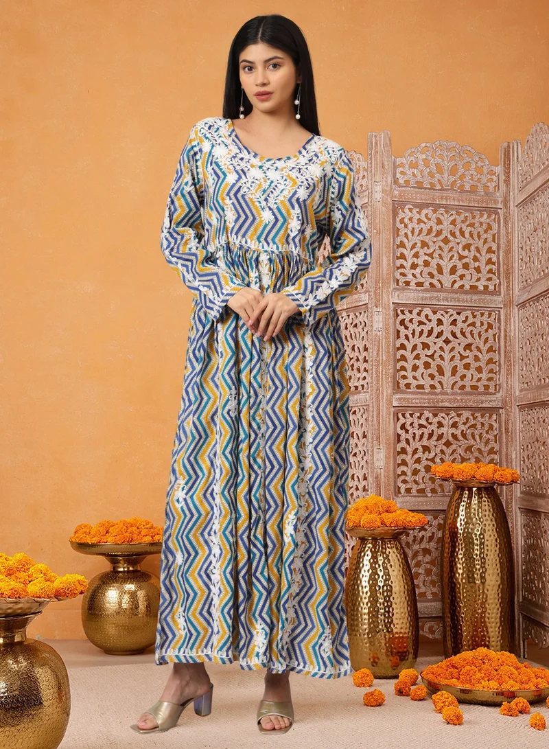 Alaya Hand Embroidered Lucknowi Chikankari  Printed Mulmul Cotton Jalabiya-AL3936