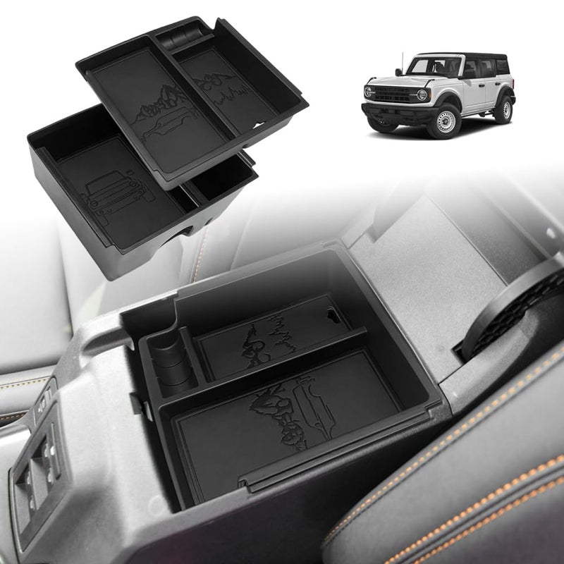 TripleAliners Center Console Organizer Compatible with 20212024 Ford BroncoNo for Sport Accessories Bronco 24Door Center Console Storage Box ABS Material with Leather TrimV2_BlackWont Fit 2025