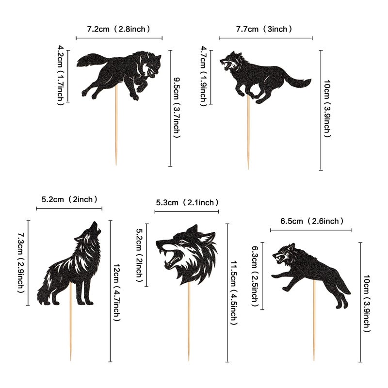 Ercadio 25 PCS Black Wolf Cupcake Toppers Silhouette Black Glitter Cupcake Topper Wolf Cupcake Decoration Picks Animal Theme for Baby Shower Kids Birthday Party Decoration Supplies - Image 2