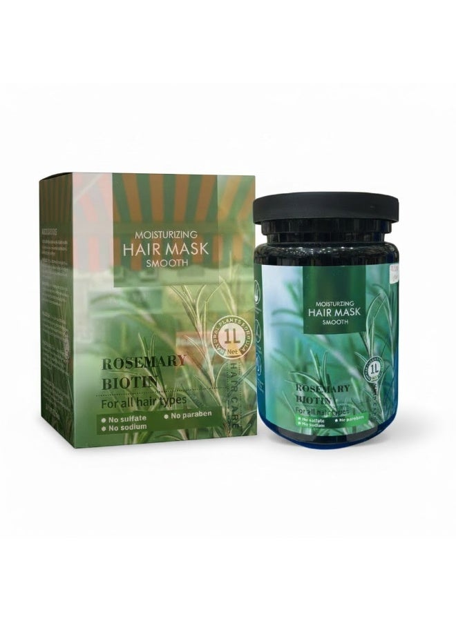 Moisturizing Hair Mask Smooth with Rosemary & Biotin 1L – Deep Repair & Nourishment for All Hair Types, Hydrating & Strengthening Hair Treatment