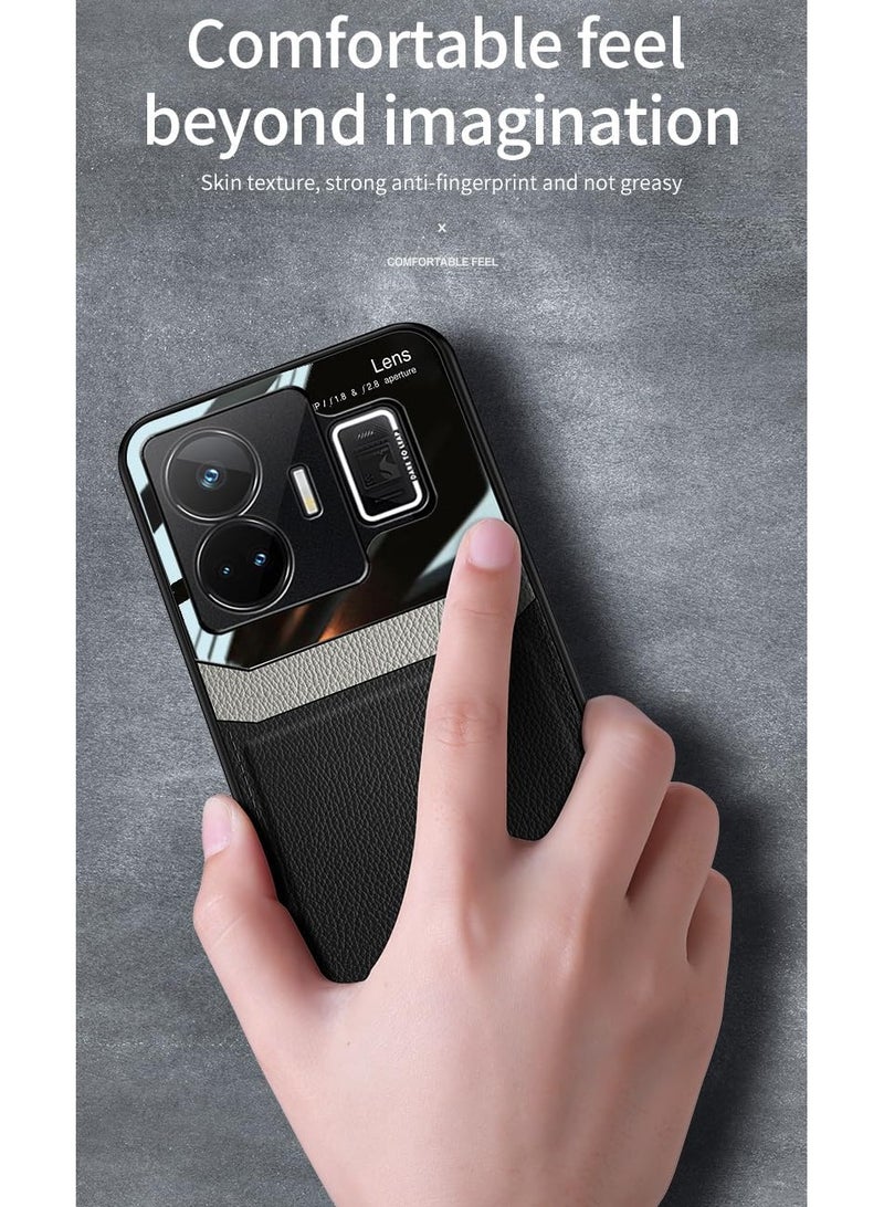 عام غطاء جلد فاخر متوافق مع Realme GT3 5G/Realme GT Neo 5 - غطاء خلفي جلدي مضاد للصدمات مع إطار TPU ناعم للاستخدام العملي، مع زجاج مقوى 9H - Image 3