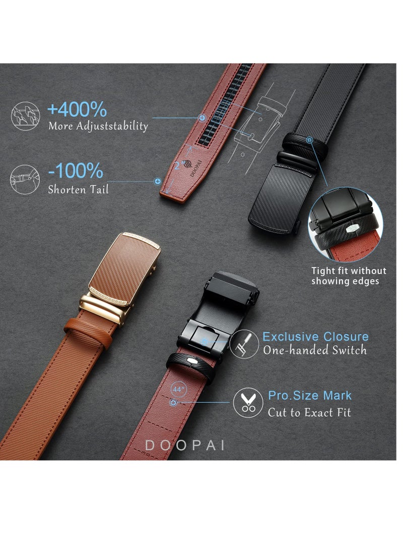 Excefore - Belt Men, 2 Pack Ratchet Belt Dress Adjustable 44-52" Genuine Leather Belt, Size Length Can be Cut, with Gift Box - Image 1