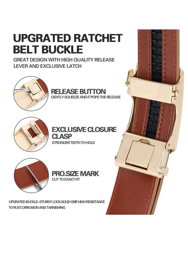 Excefore - Belt Men, 2 Pack Ratchet Belt Dress Adjustable 44-52" Genuine Leather Belt, Size Length Can be Cut, with Gift Box - Image 1