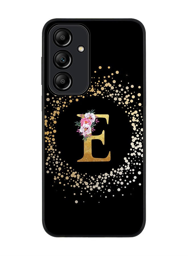 Stylizedd Rugged Black Edge Case for Samsung Galaxy A55, Slim fit Case Thin Cover- Custom Monogram Initial Letter Floral Pattern Alphabet - E (Black) - Image 1