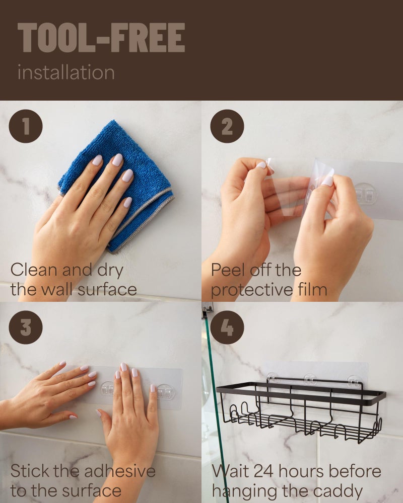 فيكن veken undarsive دش Caddy 5 عبوات الوزن الثقيلة تحمل رفوف الدش مثبتة على الحائط الكبير ملحقات تخزين منظم مع طبق الصابون وفرشاة الأسنان مثالية للحمام المنزل والمطبخ الأسود - Image 4