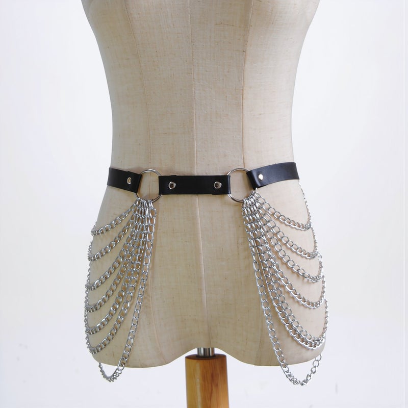 Festival Rave Waist Chain Harness Layered Leather Body Chain for Dance - Image 2