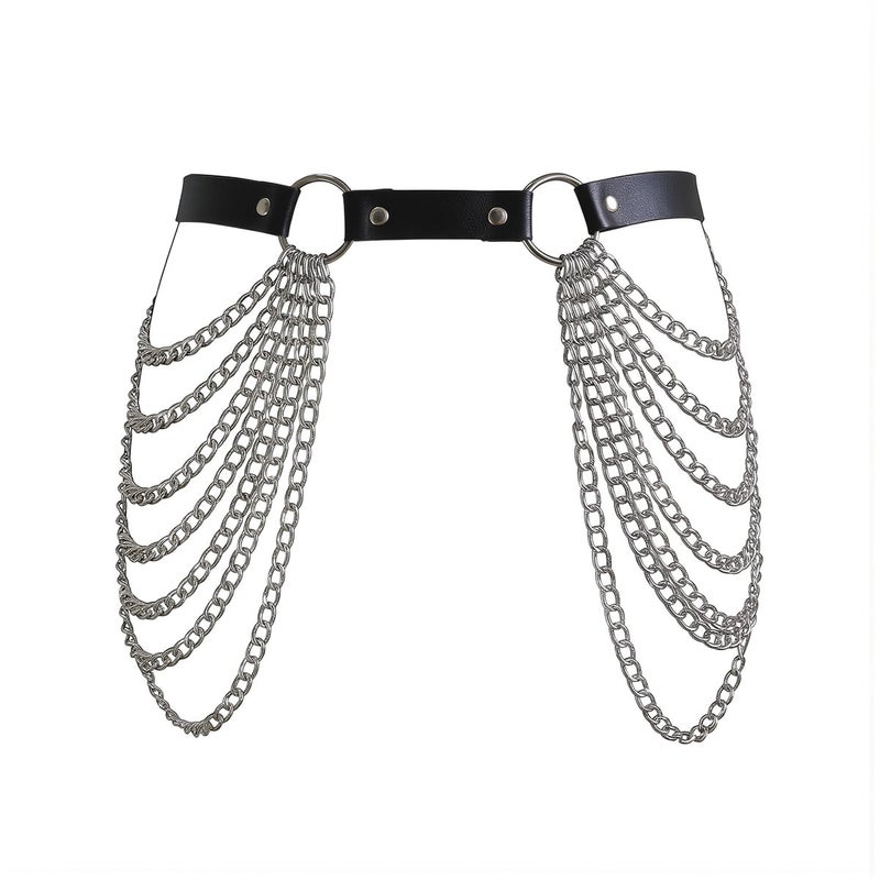 Festival Rave Waist Chain Harness Layered Leather Body Chain for Dance - Image 1