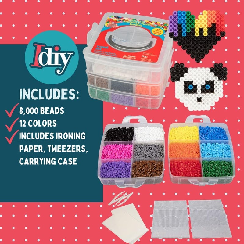 SCS Direct Fuse Beads Super Value Kit - 8000 Beads - Create Unique Designs - Includes 12 Colors, 4 Pegboards, Tweezers & Ironing Paper - DIY Arts & Craft Project for Kids Vacation, Camp, or Birthday Party Gifts - Image 4