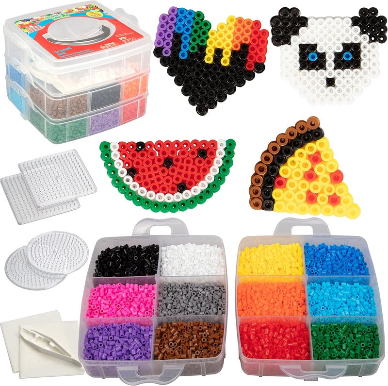 SCS Direct Fuse Beads Super Value Kit - 8000 Beads - Create Unique Designs - Includes 12 Colors, 4 Pegboards, Tweezers & Ironing Paper - DIY Arts & Craft Project for Kids Vacation, Camp, or Birthday Party Gifts - Image 1