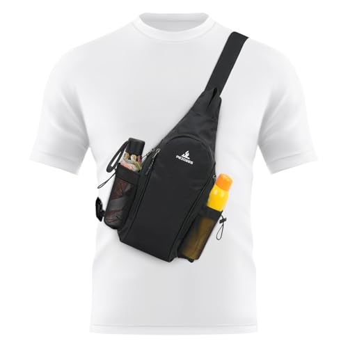 Peicees Small Sling Bag with 2 Bottle Holders Suitable for 25 IN Diameter Bottle Sling Backpack Crossbody Bag Chest Daypack for Daily Use Travel Bottle Not Included Black - Image 1