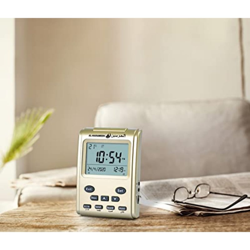 ساعة أذان، ساعة صلاة LCD، ساعة طاولة، قراءة المنزل/المكتب/المسجد ساعة أذان رقمية HA-3011 ذهبي - Image 2