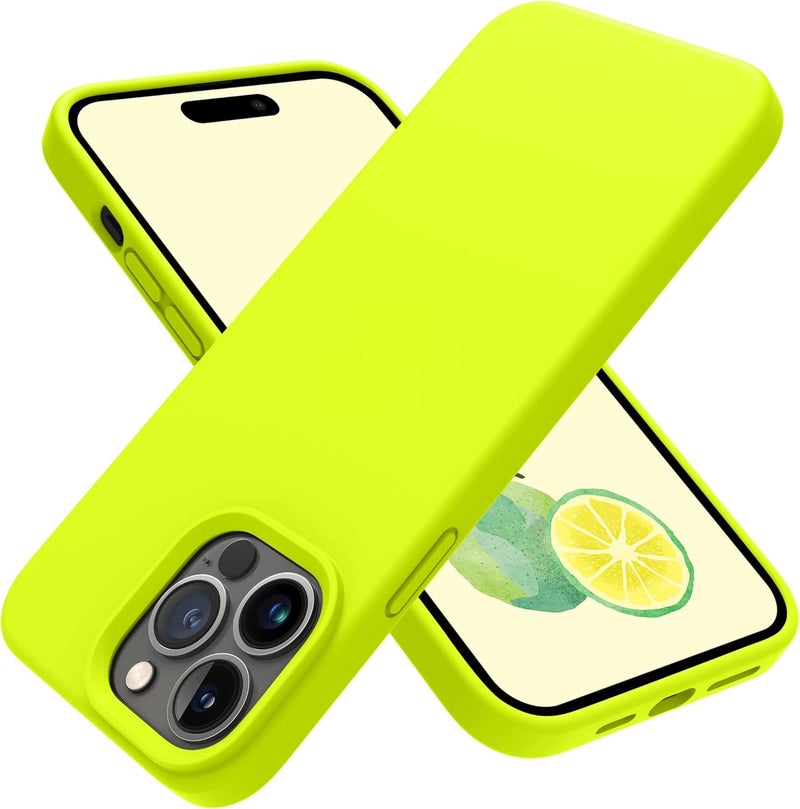 OTOFLY for iPhone 14 Pro Max Case Magnetic Silicone Shockproof Slim Thin Phone Case 6.7 inch (Fluorescent Yellow) - Image 1