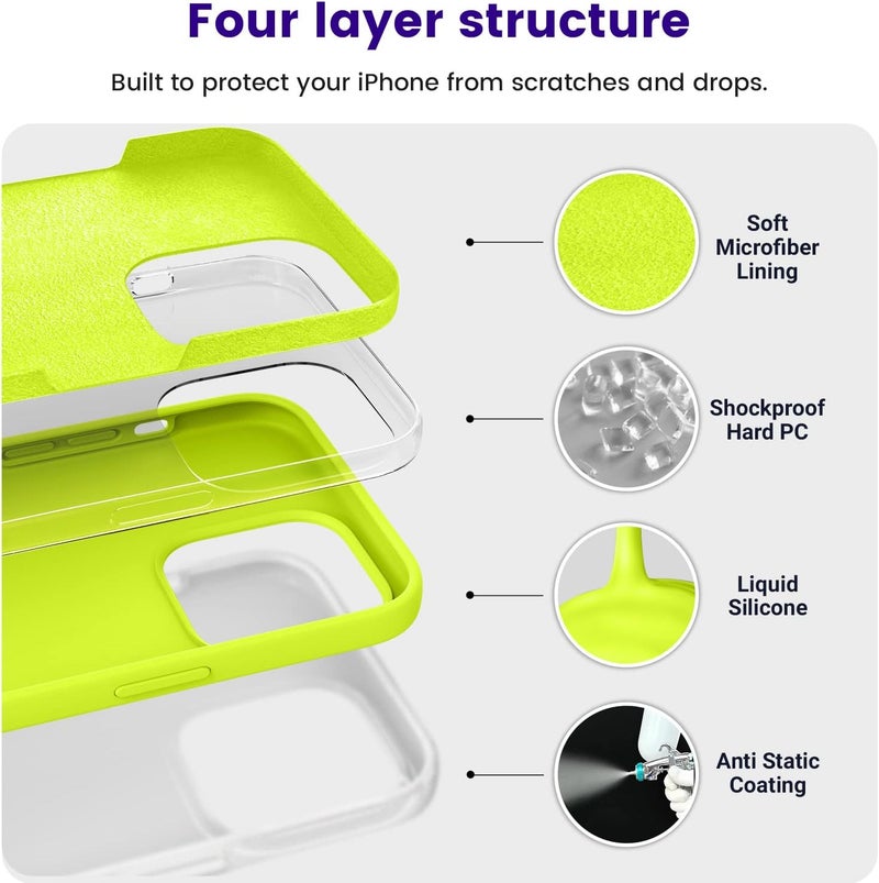 OTOFLY for iPhone 14 Pro Max Case Magnetic Silicone Shockproof Slim Thin Phone Case 6.7 inch (Fluorescent Yellow) - Image 3