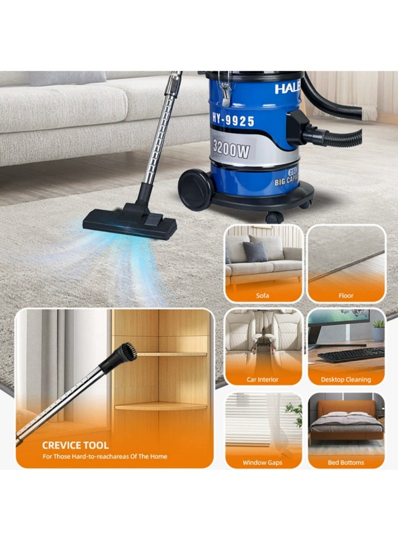 Haley مكنسة كهربائية برميلية مزدوجة الاستخدام، بقوة شفط كبيرة وسعة 25 لترًا، بمعيار أوروبي، قوية وجافة ورطبة - Image 3